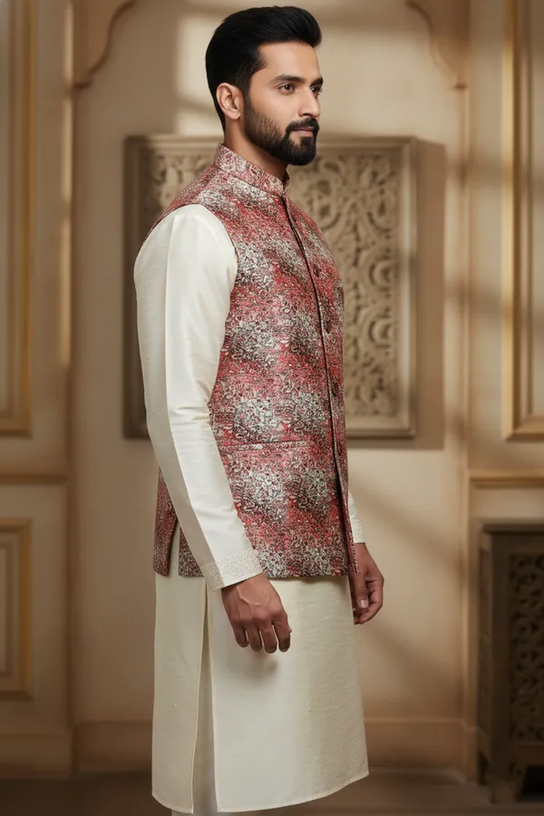 Abstract_Multicolor_Premium_Pattern_Poly_Silk_Nehru_Jacket_Kurta_Pajama_Set_For_Men