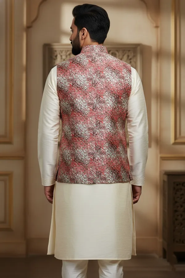 Abstract_Multicolor_Premium_Pattern_Poly_Silk_Nehru_Jacket_Kurta_Pajama_Set_For_Men