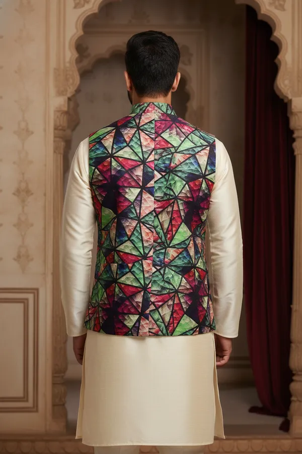 Abstract_Multicolor_Premium_Pattern_Poly_Silk_Nehru_Jacket_Kurta_Pajama_Set_For_Men