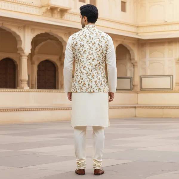 Ivory_Premium_Pattern_Poly_Silk_Nehru_Jacket_Kurta_Pajama_Set_For_Men