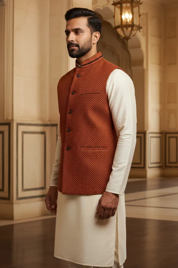Rustorange_Premium_Pattern_Poly_Silk_Nehru_Jacket_Kurta_Pajama_Set_For_Men