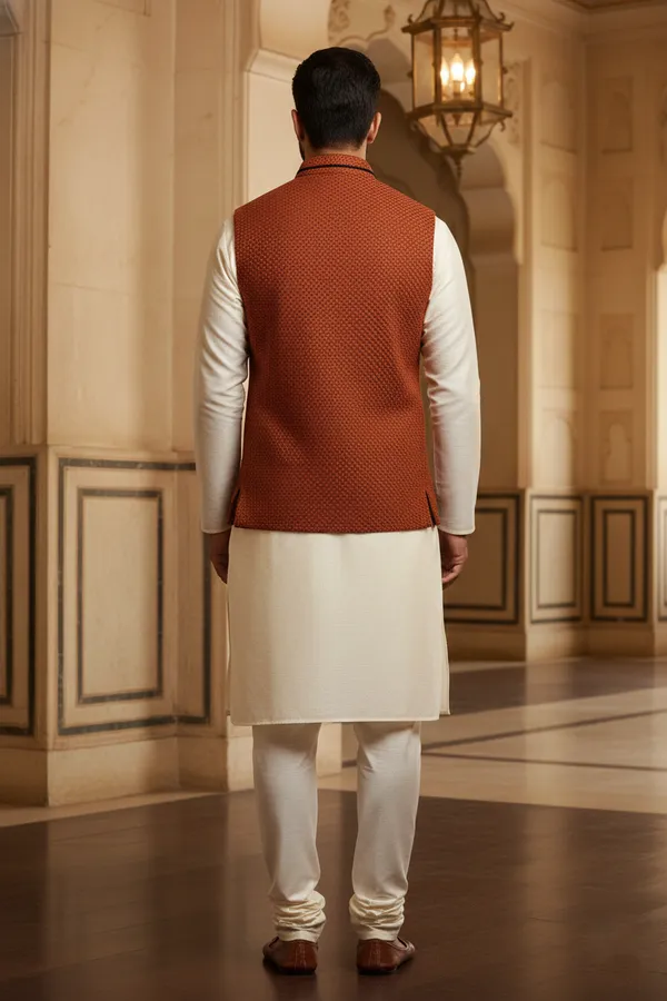 Rustorange_Premium_Pattern_Poly_Silk_Nehru_Jacket_Kurta_Pajama_Set_For_Men
