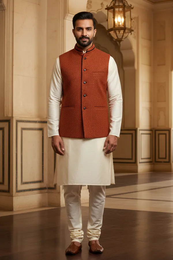 Rustorange_Premium_Pattern_Poly_Silk_Nehru_Jacket_Kurta_Pajama_Set_For_Men