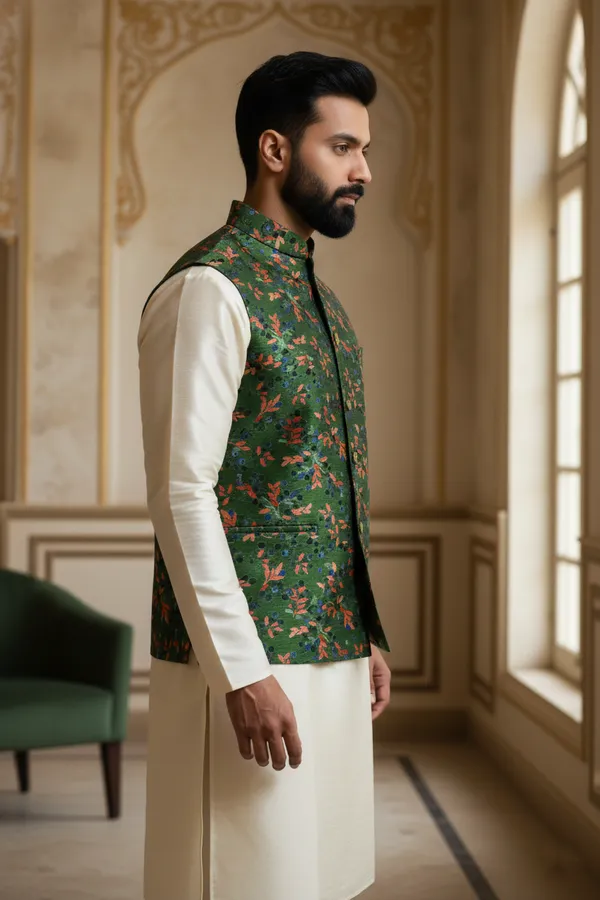 Emerald_Premium_Pattern_Poly_Silk_Nehru_Jacket_Kurta_Pajama_Set_For_Men