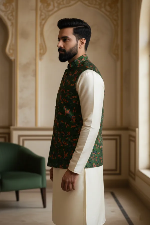 Emerald_Premium_Pattern_Poly_Silk_Nehru_Jacket_Kurta_Pajama_Set_For_Men