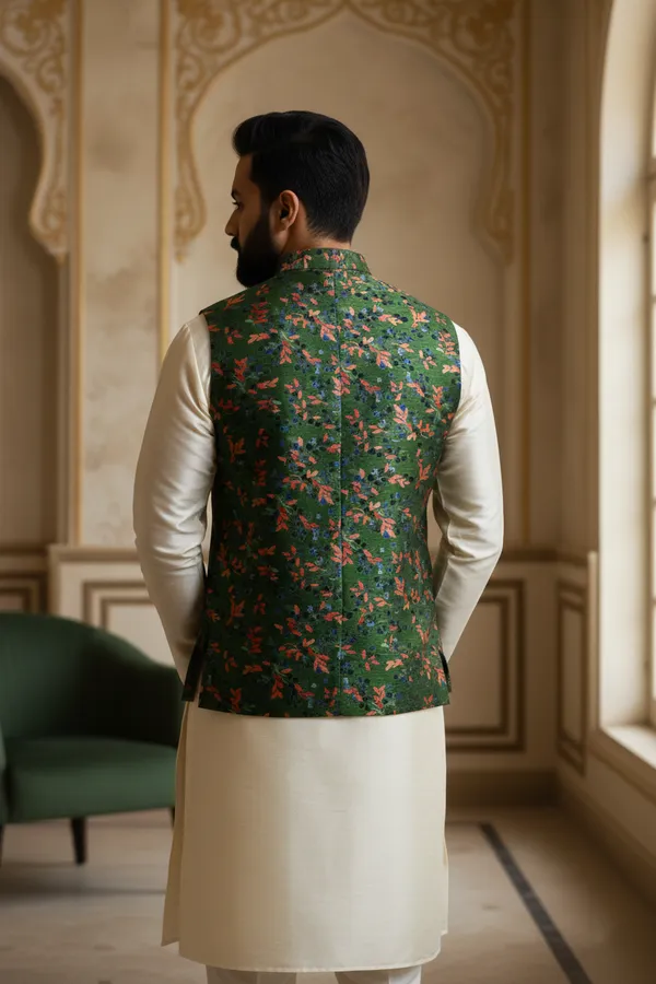 Emerald_Premium_Pattern_Poly_Silk_Nehru_Jacket_Kurta_Pajama_Set_For_Men