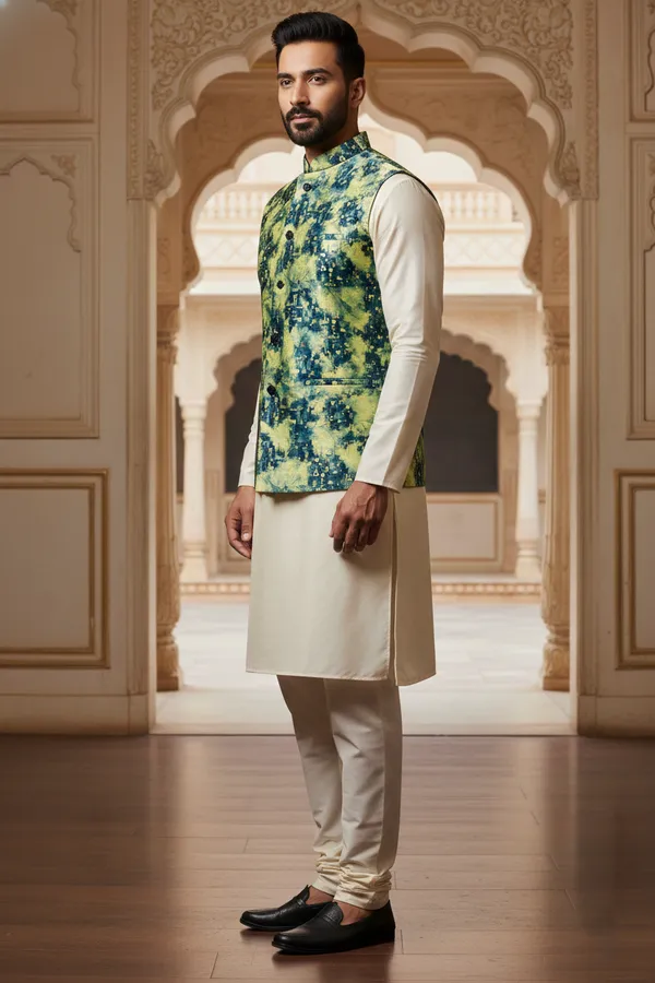 Digitalgreen_Premium_Pattern_Poly_Silk_Nehru_Jacket_Kurta_Pajama_Set_For_Men