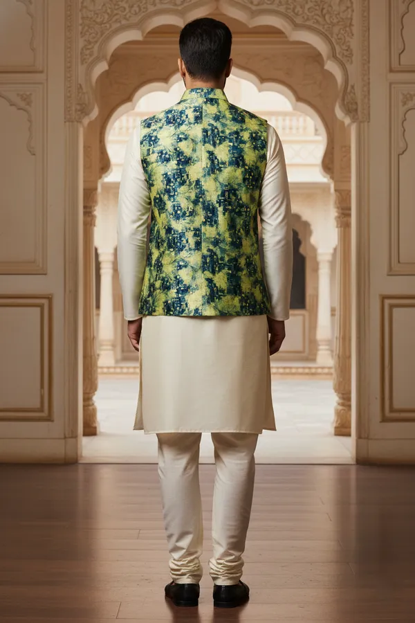 Digitalgreen_Premium_Pattern_Poly_Silk_Nehru_Jacket_Kurta_Pajama_Set_For_Men