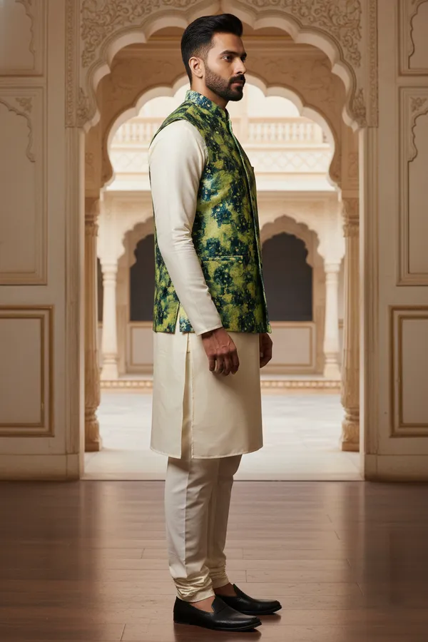 Digitalgreen_Premium_Pattern_Poly_Silk_Nehru_Jacket_Kurta_Pajama_Set_For_Men