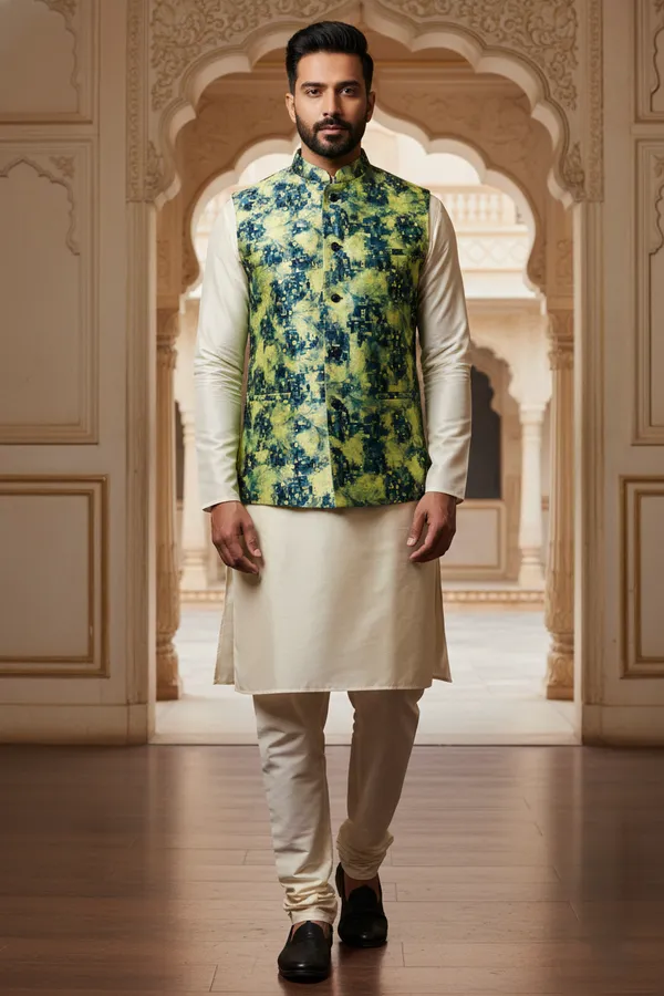 Digitalgreen_Premium_Pattern_Poly_Silk_Nehru_Jacket_Kurta_Pajama_Set_For_Men