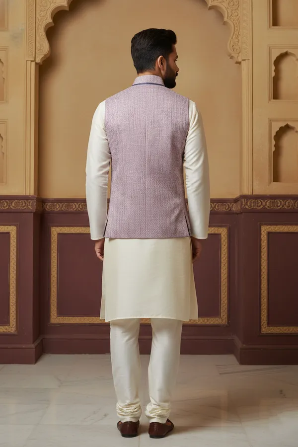 Mauve_Premium_Pattern_Poly_Silk_Nehru_Jacket_Kurta_Pajama_Set_For_Men