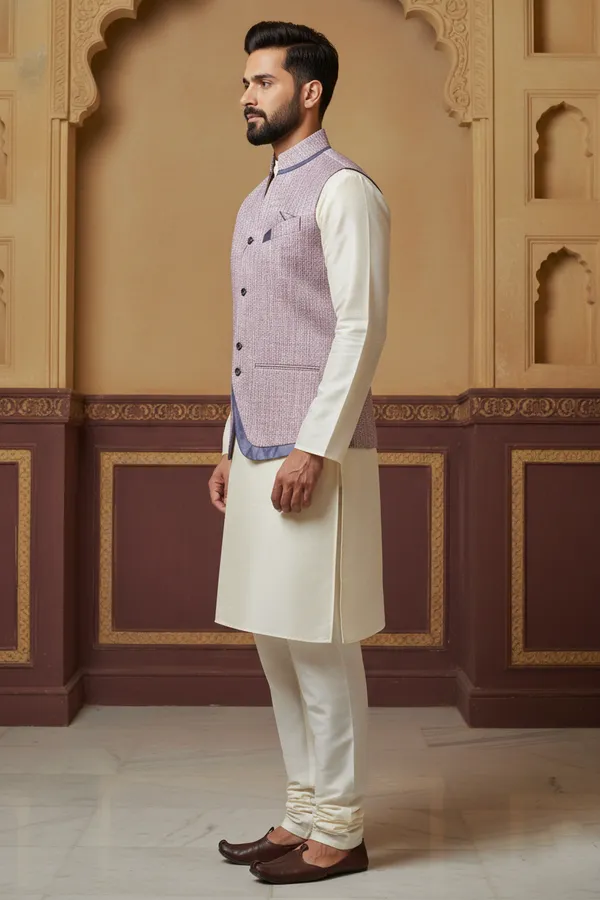 Mauve_Premium_Pattern_Poly_Silk_Nehru_Jacket_Kurta_Pajama_Set_For_Men