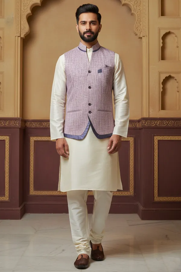 Mauve_Premium_Pattern_Poly_Silk_Nehru_Jacket_Kurta_Pajama_Set_For_Men