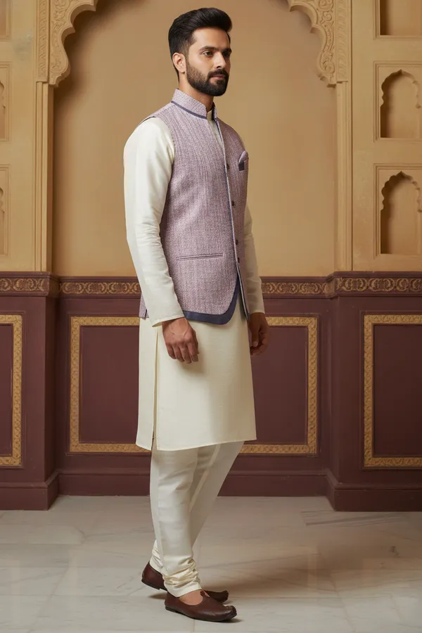 Mauve_Premium_Pattern_Poly_Silk_Nehru_Jacket_Kurta_Pajama_Set_For_Men