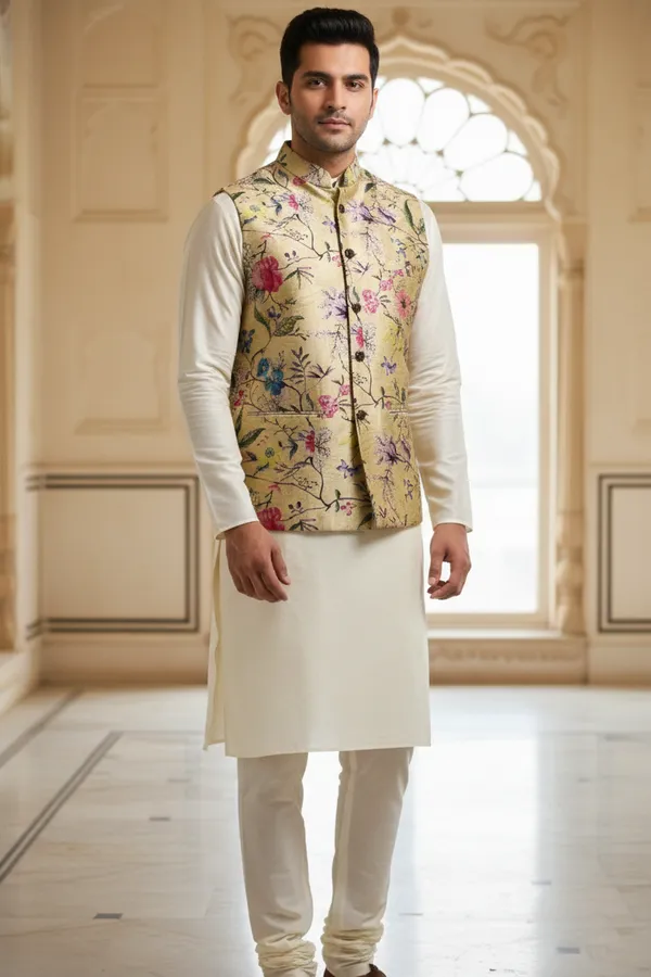 Palegold_Premium_Pattern_Silk_Blend_Nehru_Jacket_Kurta_Pajama_Set_For_Men