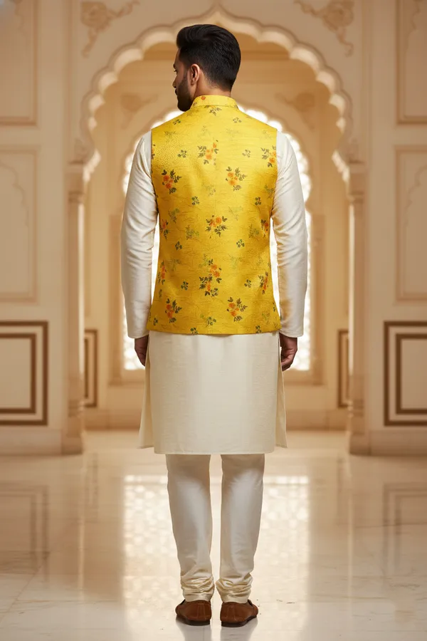 Multicolor_Premium_Pattern_Poly_Silk_Nehru_Jacket_Kurta_Pajama_Set_For_Men