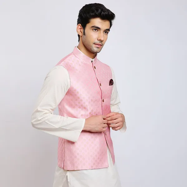Pink_Jacquard_Premium_Fabric_Nehru_Jacket_For_Men