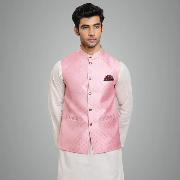 Pink_Jacquard_Premium_Fabric_Nehru_Jacket_For_Men