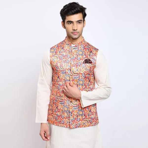 Orange_Satin_Premium_Fabric_Nehru_Jacket_For_Men