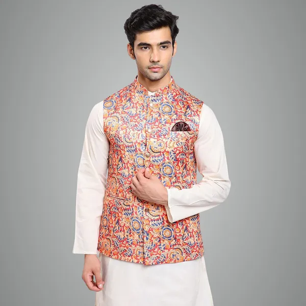 Orange_Satin_Premium_Fabric_Nehru_Jacket_For_Men