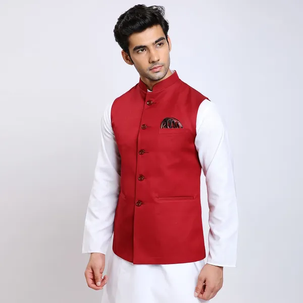 Red_Terry_Rayon_Premium_Fabric_Nehru_Jacket_For_Men