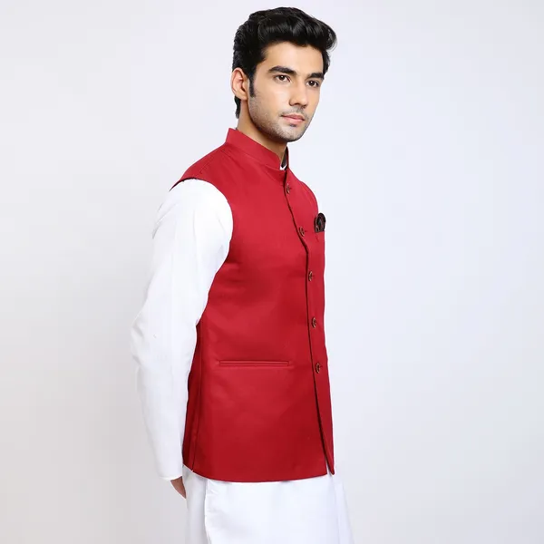 Red_Terry_Rayon_Premium_Fabric_Nehru_Jacket_For_Men