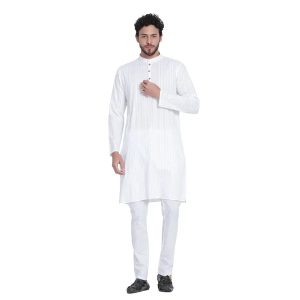 White_Cotton_Premium_Fabric_Kurta_Pajama_For_Men