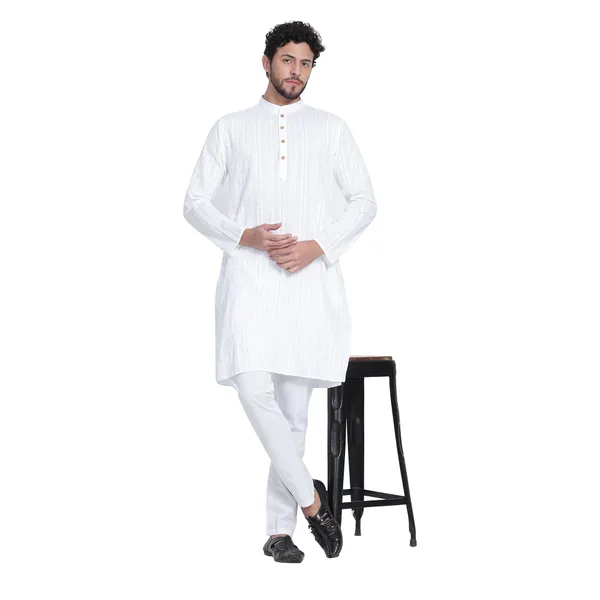 White_Cotton_Premium_Fabric_Kurta_Pajama_For_Men