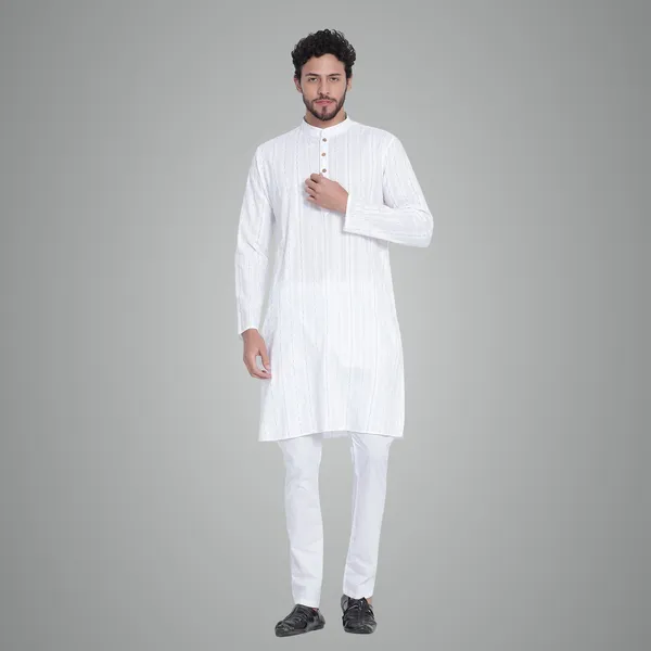 White_Cotton_Premium_Fabric_Kurta_Pajama_For_Men
