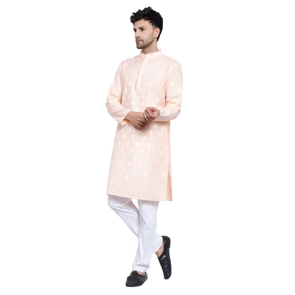 Peach_Cotton_Premium_Fabric_Kurta_Pajama_For_Men