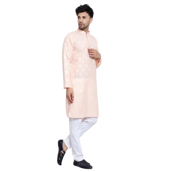 Peach_Cotton_Premium_Fabric_Kurta_Pajama_For_Men