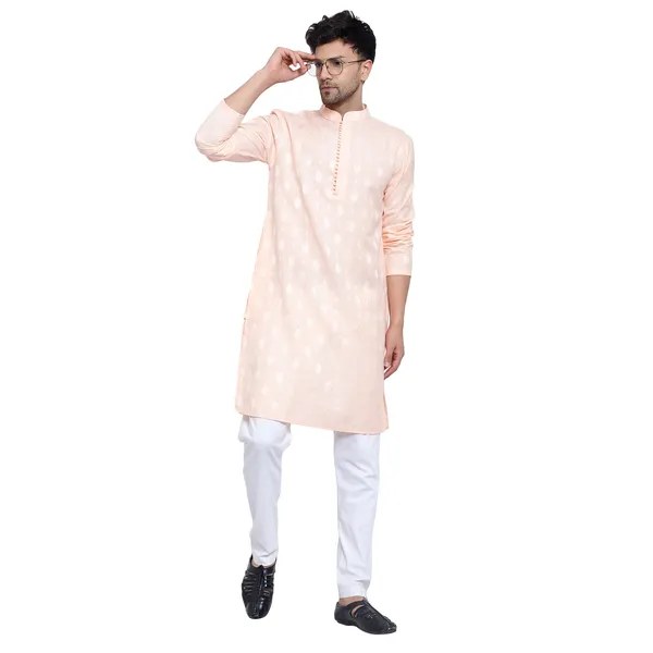 Peach_Cotton_Premium_Fabric_Kurta_Pajama_For_Men