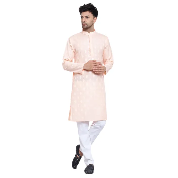 Peach_Cotton_Premium_Fabric_Kurta_Pajama_For_Men