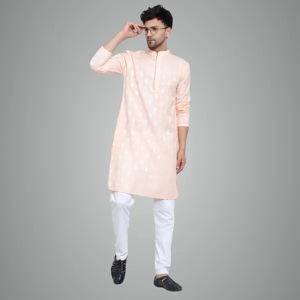Peach_Cotton_Premium_Fabric_Kurta_Pajama_For_Men