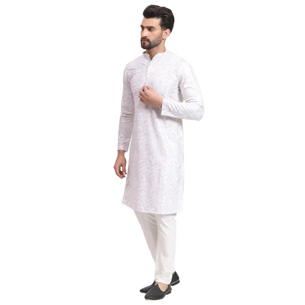 White_Rayon_Cotton_Premium_Fabric_Kurta_Pajama_For_Men
