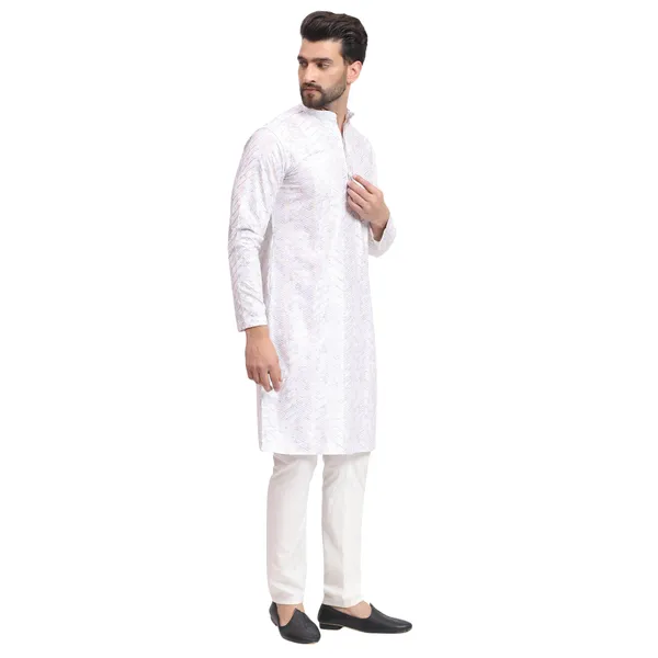 White_Rayon_Cotton_Premium_Fabric_Kurta_Pajama_For_Men