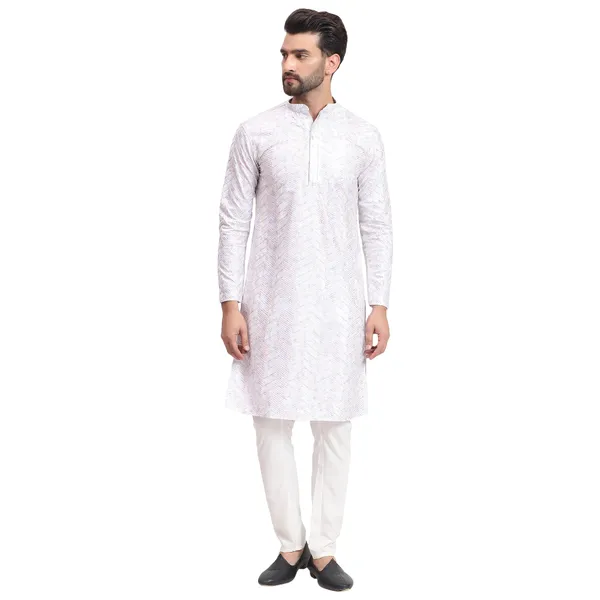 White_Rayon_Cotton_Premium_Fabric_Kurta_Pajama_For_Men