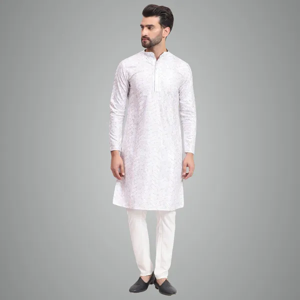 White_Rayon_Cotton_Premium_Fabric_Kurta_Pajama_For_Men