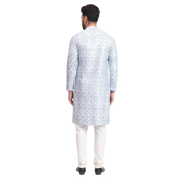Greyish_Blue_White_Rayon_Cotton_Premium_Fabric_Kurta_Pajama_For_Men