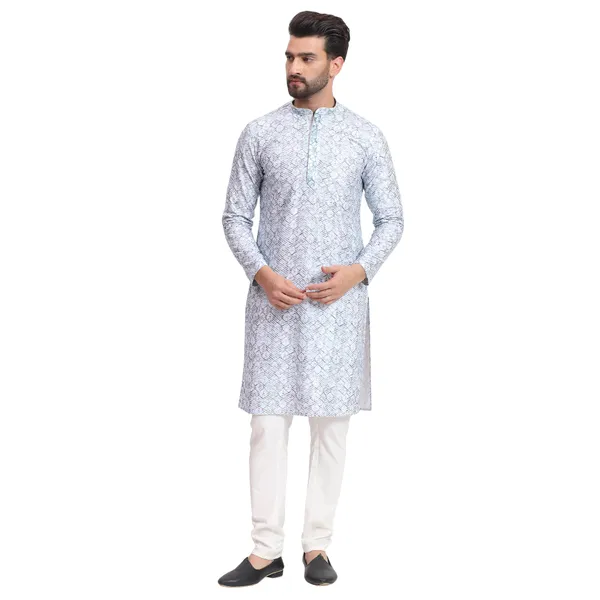Greyish_Blue_White_Rayon_Cotton_Premium_Fabric_Kurta_Pajama_For_Men