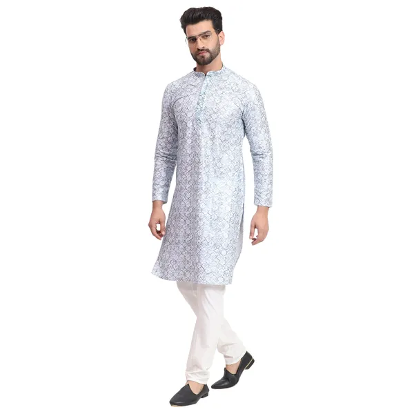 Greyish_Blue_White_Rayon_Cotton_Premium_Fabric_Kurta_Pajama_For_Men