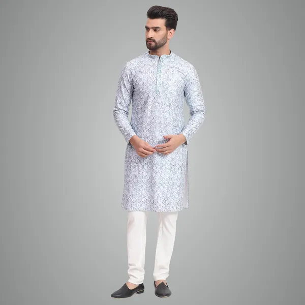 Greyish_Blue_White_Rayon_Cotton_Premium_Fabric_Kurta_Pajama_For_Men