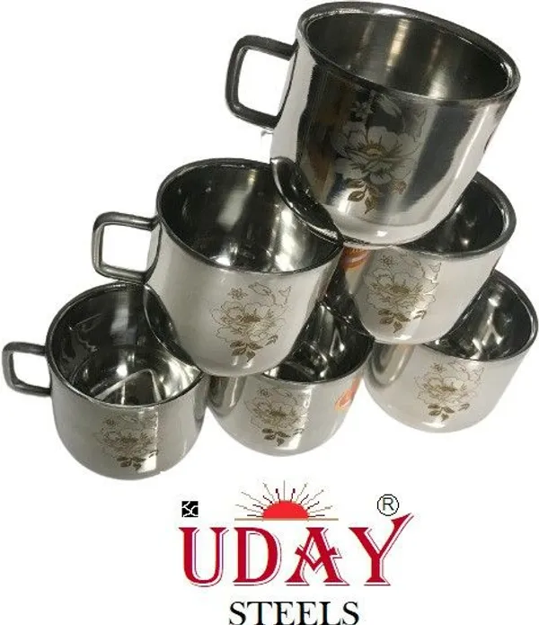 Silver_Cup_Set_Floral_Print_6Pc_Stainless_Steel_Coffee_Mug_180Ml_Pack_Of_6