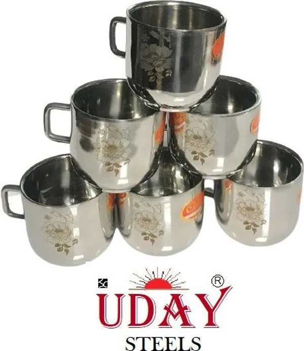 Silver_Cup_Set_Floral_Print_6Pc_Stainless_Steel_Coffee_Mug_180Ml_Pack_Of_6