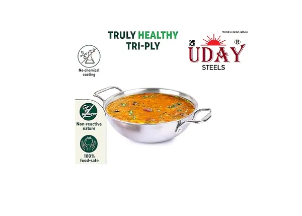 Steel_Kadai_23_Cm_Diameter_With_Lid_1.25_L_Capacity_Stainless_Steel_Aluminium_Stainless_Steel_Induction_Bottom
