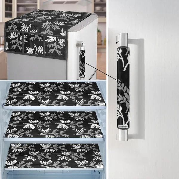 Black_3-Layer_PolyesterFridge_Top_Cover_&_Fridge_Handle_Cover_&_3_Pc._Fridge_Mat_Set_For_Home