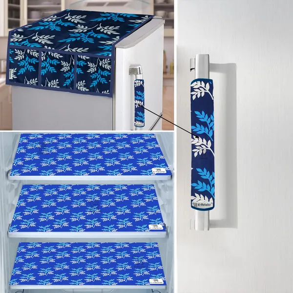 Blue_3-Layer_PolyesterFridge_Top_Cover_&_Fridge_Handle_Cover_&_3_Pc._Fridge_Mat_Set_For_Home