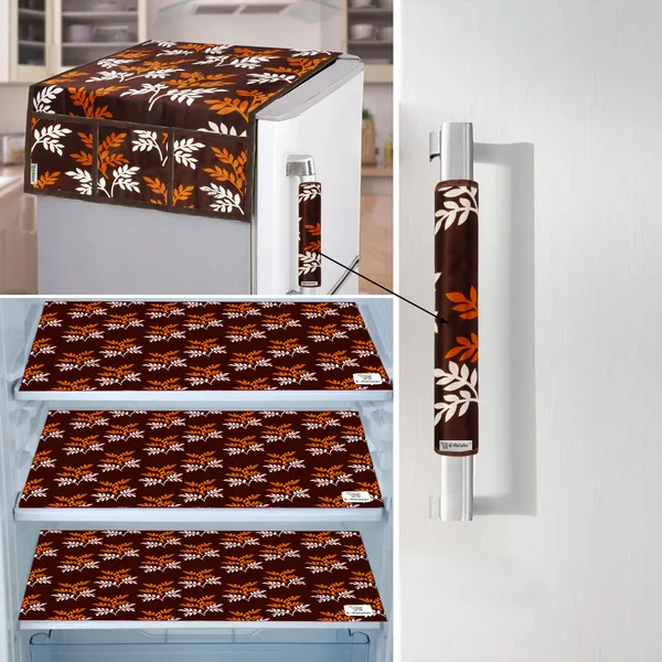 Brown_3-Layer_PolyesterFridge_Top_Cover_&_Fridge_Handle_Cover_&_3_Pc._Fridge_Mat_Set_For_Home