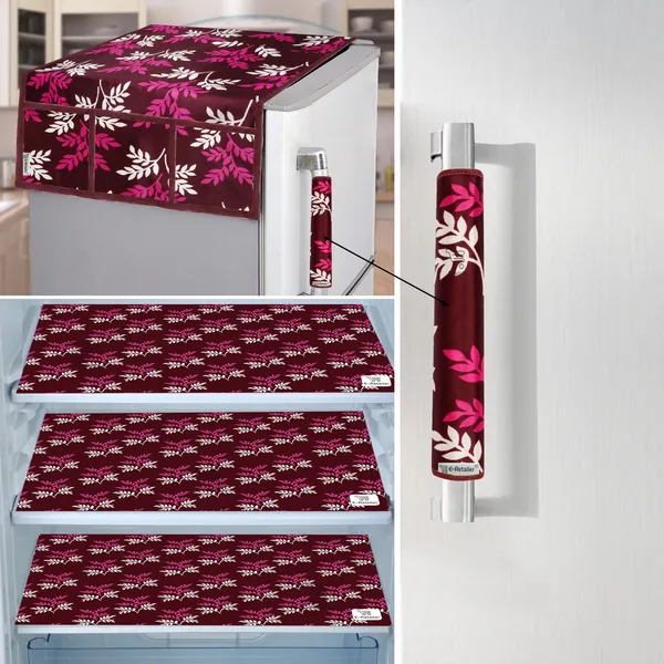 Purple_3-Layer_PolyesterFridge_Top_Cover_&_Fridge_Handle_Cover_&_3_Pc._Fridge_Mat_Set_For_Home