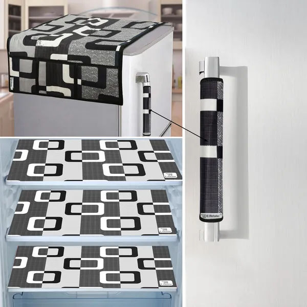 Black_3-Layer_PolyesterFridge_Top_Cover_&_Fridge_Handle_Cover_&_3_Pc._Fridge_Mat_Set_For_Home